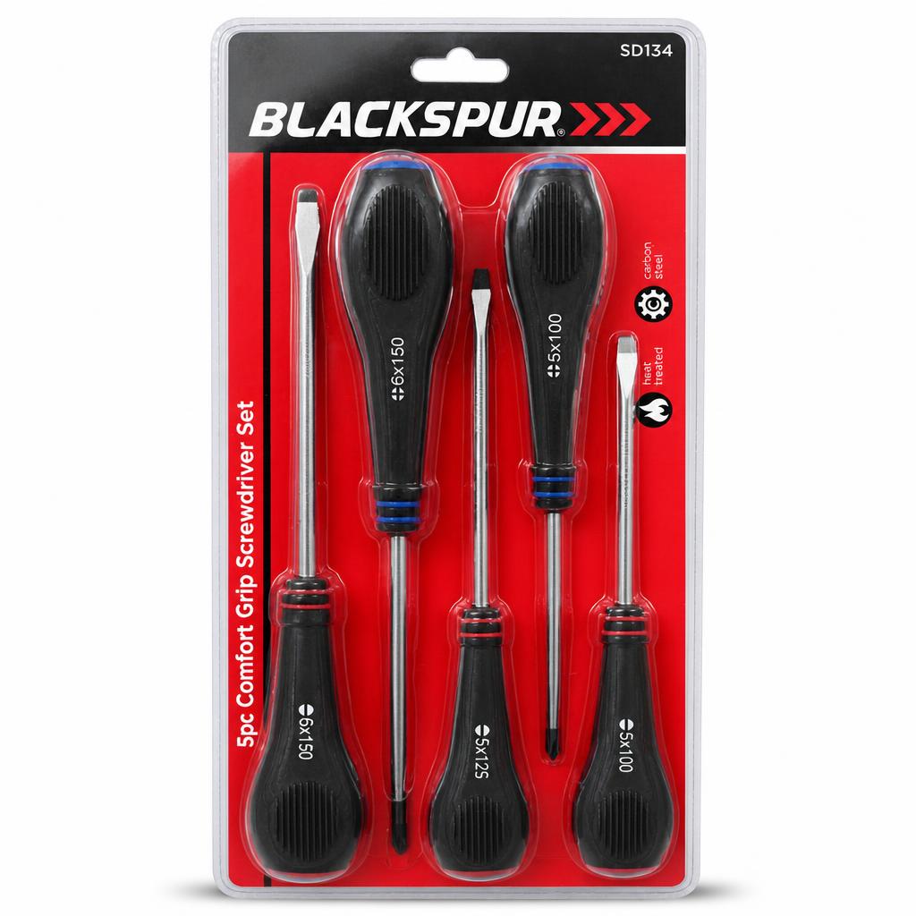 Front packaging of Blackspur 5pc Comfort Grip Screwdriver Set