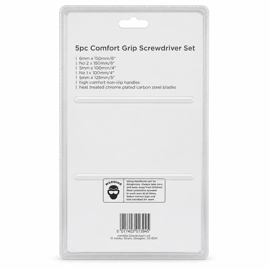 Back packaging of Blackspur 5pc Comfort Grip Screwdriver Set