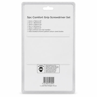 Back packaging of Blackspur 5pc Comfort Grip Screwdriver Set