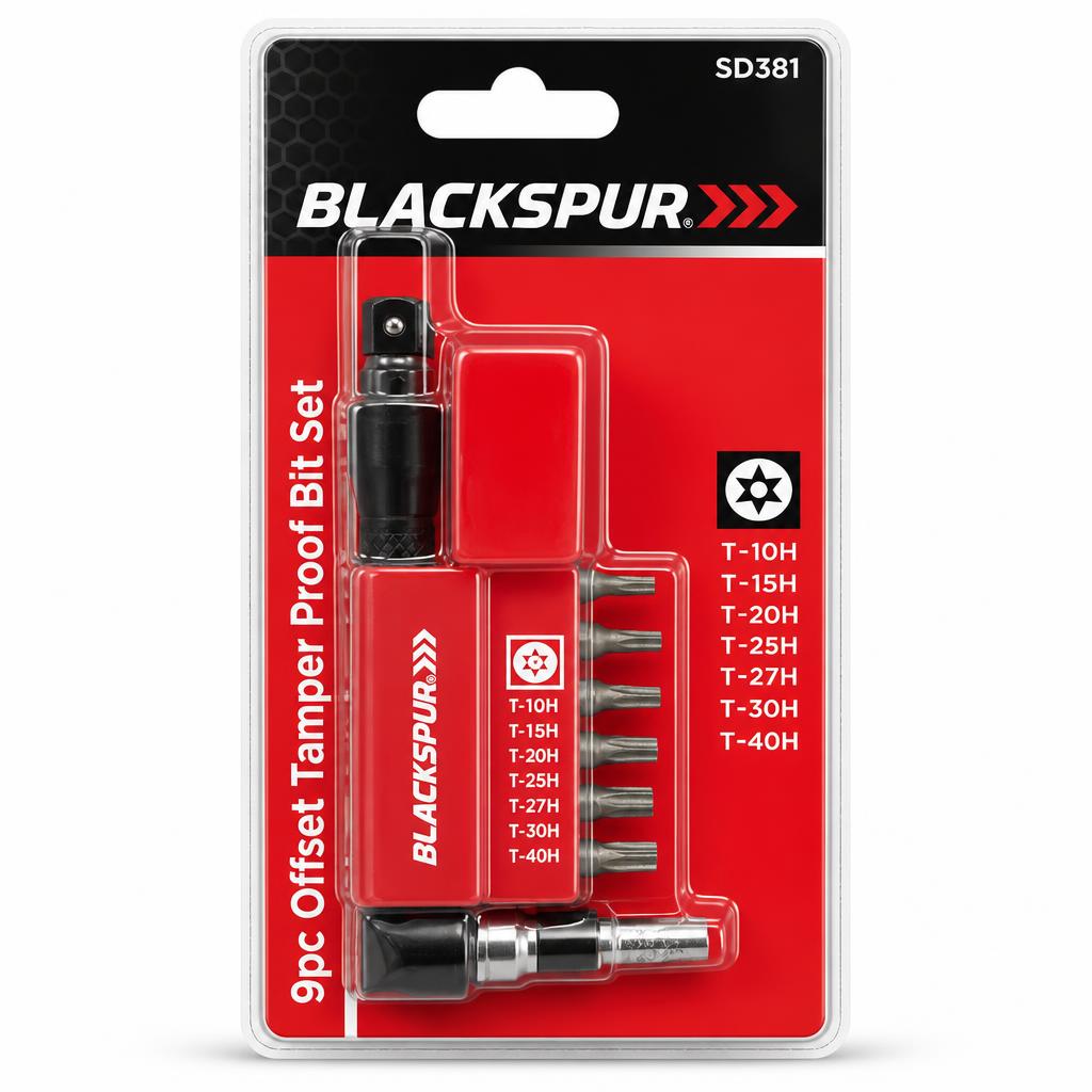 Blackspur 9pc Offset Tamper Proof Bit Set packaging front view