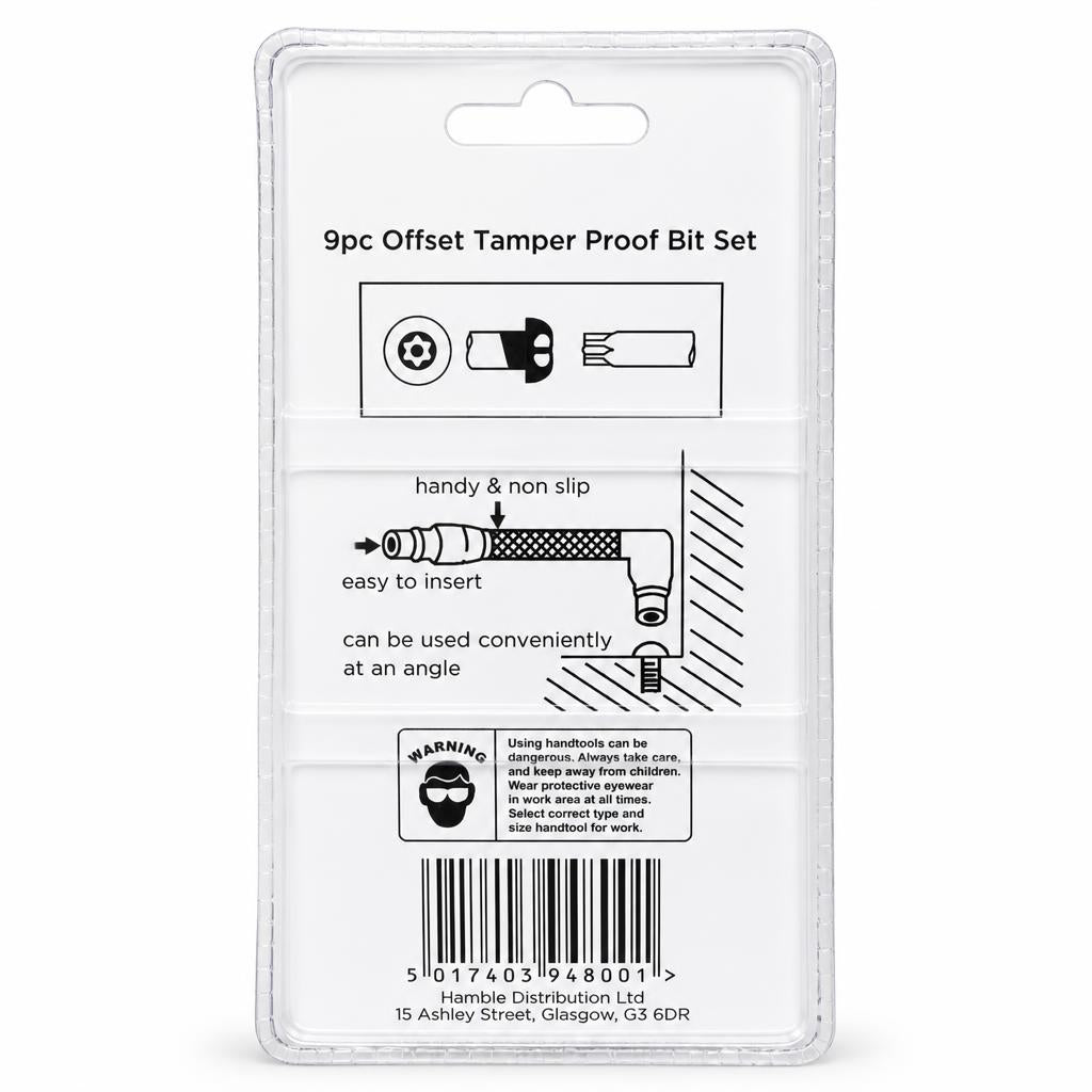 Blackspur 9pc Offset Tamper Proof Bit Set packaging back view
