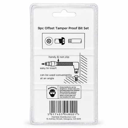 Blackspur 9pc Offset Tamper Proof Bit Set packaging back view