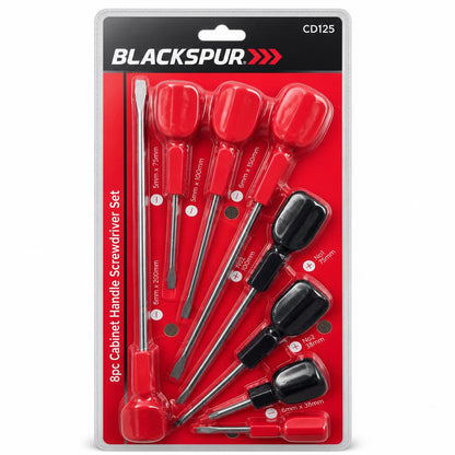 Front packaging of Blackspur 8pc Cabinet Handle Screwdriver Set