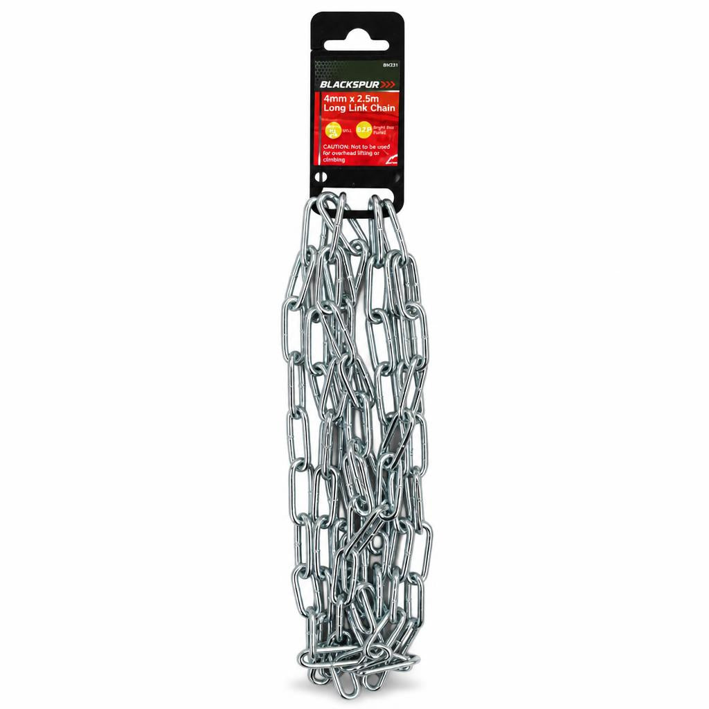 Blackspur 4mm x 2.5m Long Link Chain packaging front