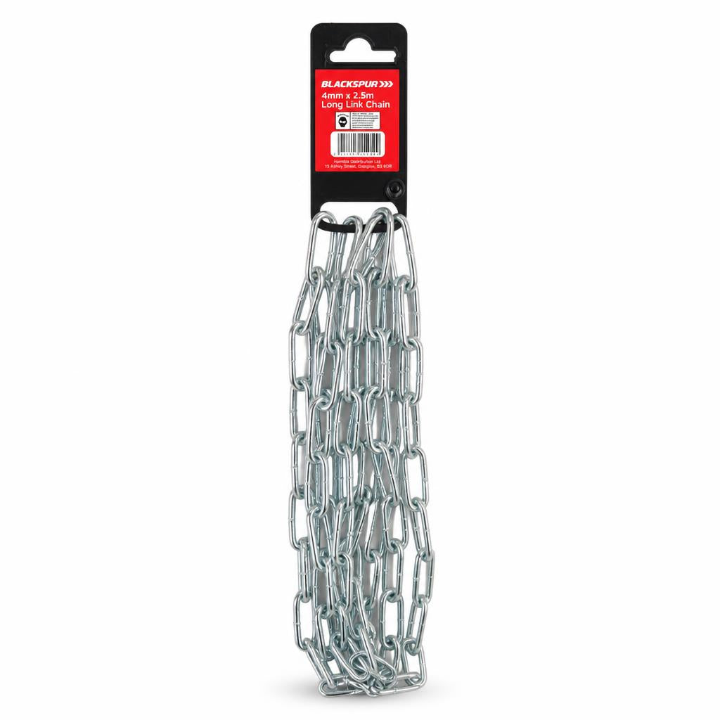 Blackspur 4mm x 2.5m Long Link Chain packaging back
