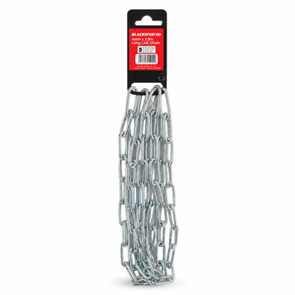 Blackspur 4mm x 2.5m Long Link Chain packaging back