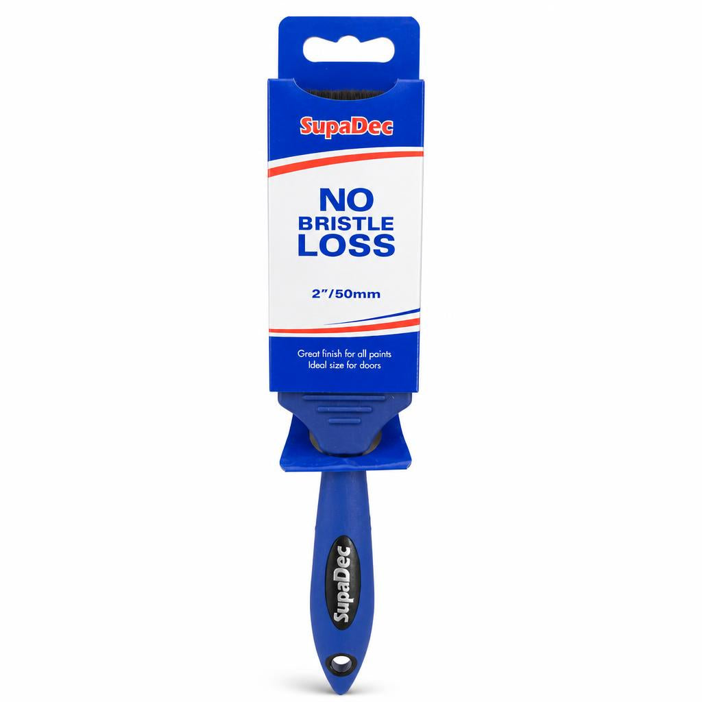SupaDec paint brush in packaging showing no bristle loss feature