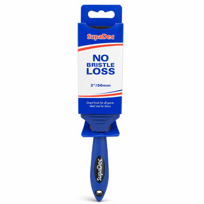 SupaDec paint brush in packaging showing no bristle loss feature