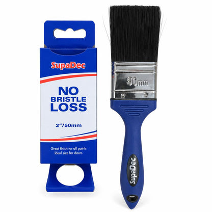 SupaDec 2 inch paint brush outside packaging with handle visible