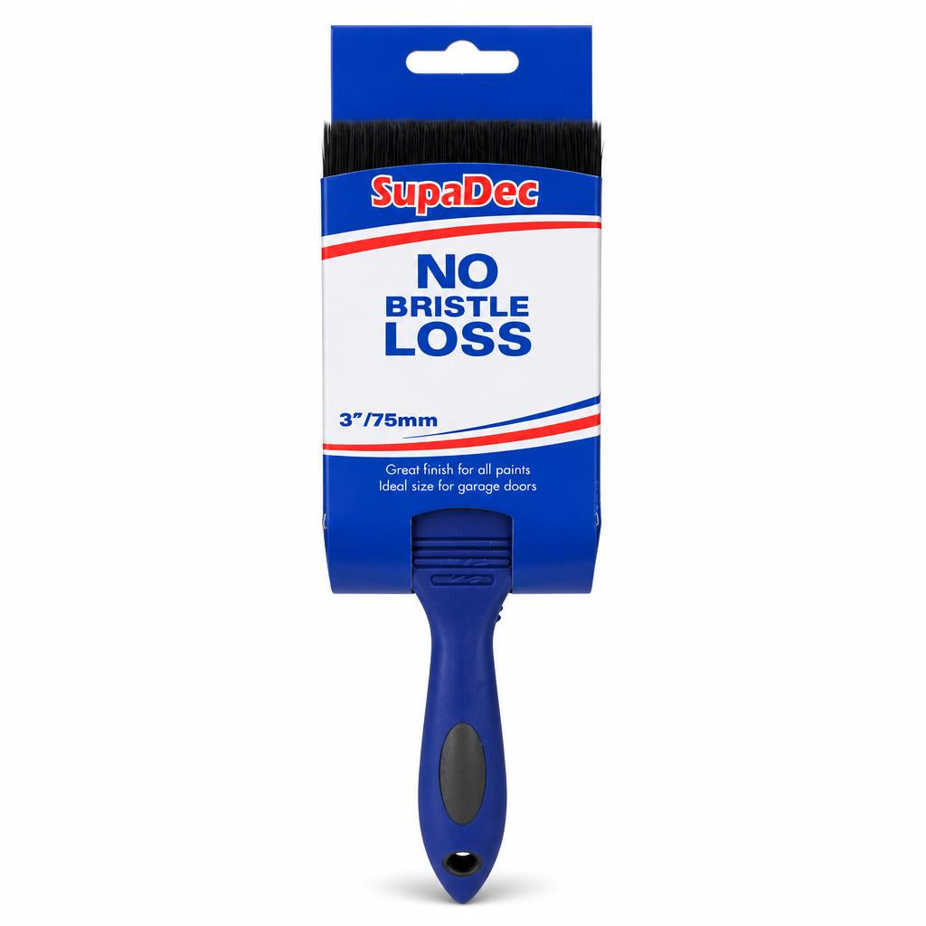 Front view of SupaDec No Bristle Loss Paint Brush packaging