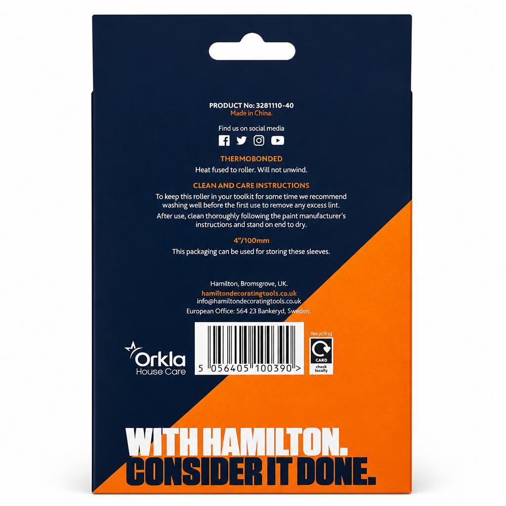Back of Hamilton 4 Inch Medium Pile Roller Sleeves Packaging with Specifications