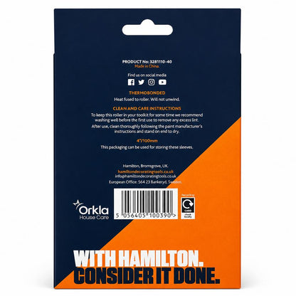Back of Hamilton 4 Inch Medium Pile Roller Sleeves Packaging with Specifications