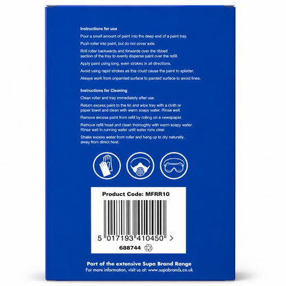 SupaDec Decorator Medium Density Foam Rollers back packaging showing instructions