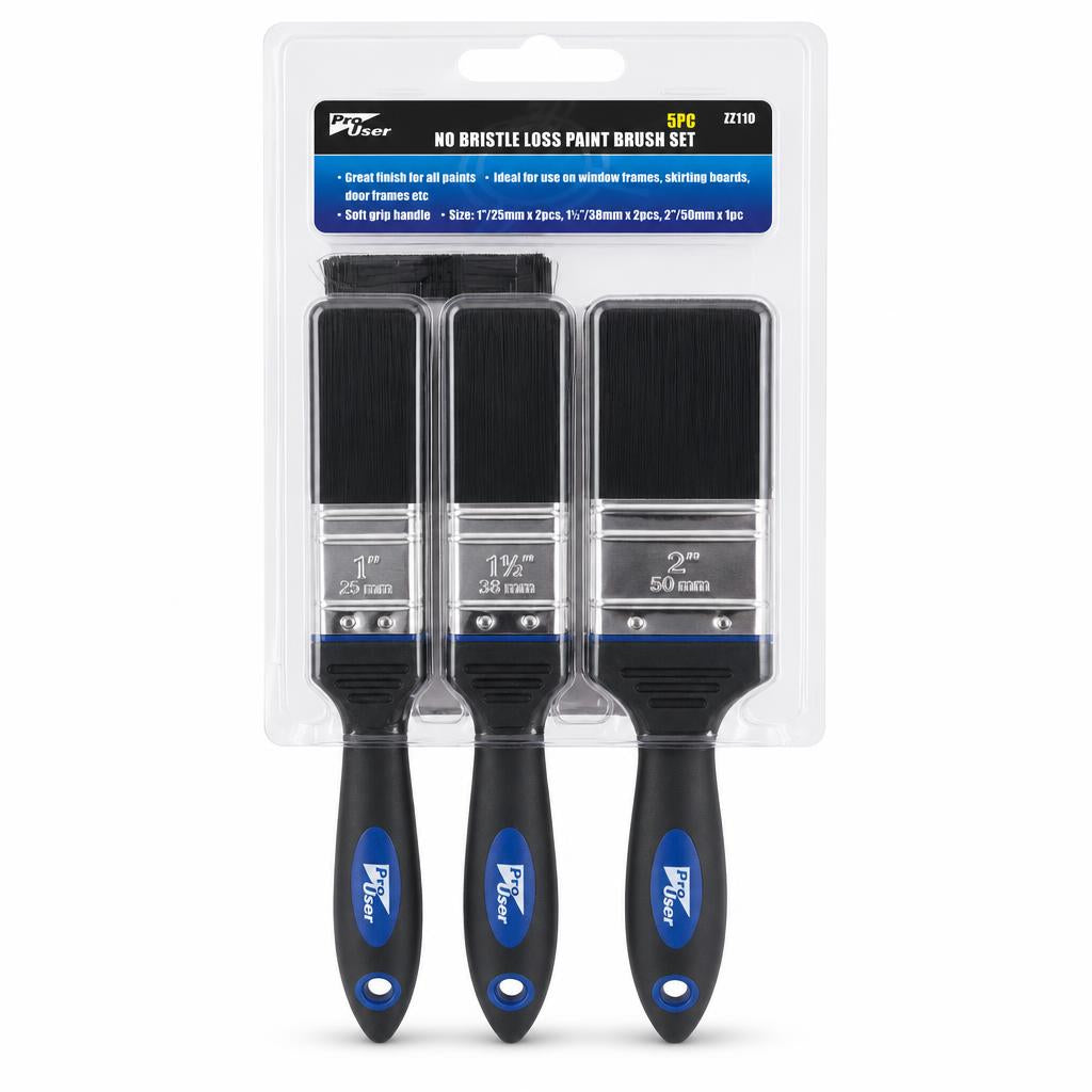 Front view of ProUser 5pc No Bristle Loss Paint Brush Set