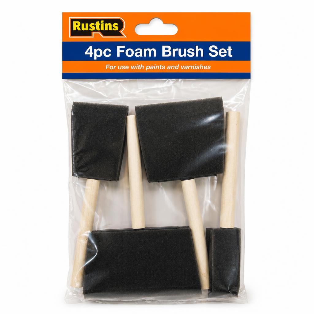 Rustins 4pc Foam Brush Set packaging front