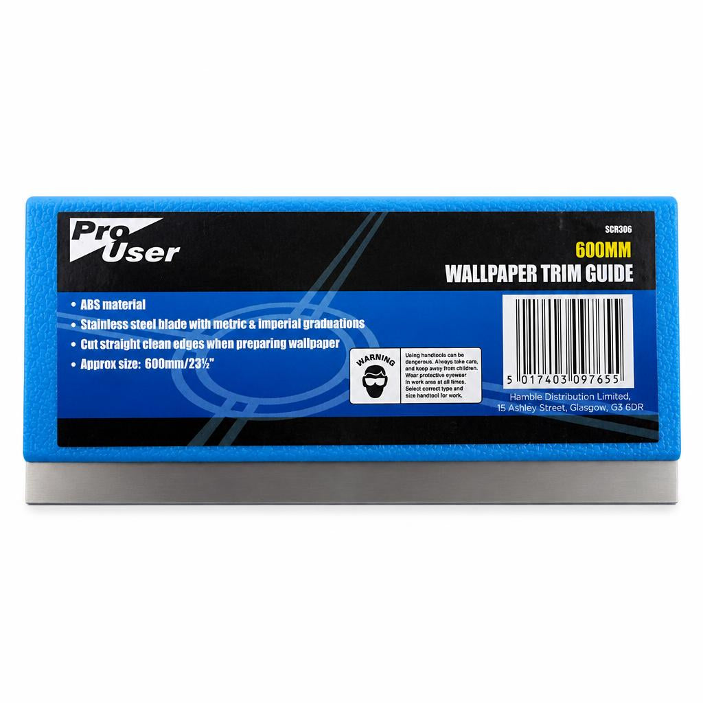 Close-up of Wallpaper Trim Guide packaging and barcode