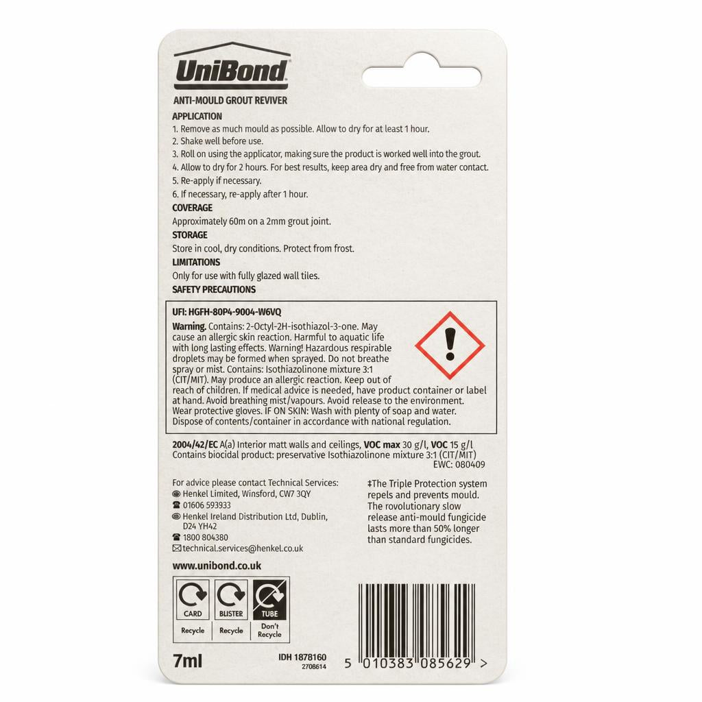 UniBond Grout Reviver White packaging back