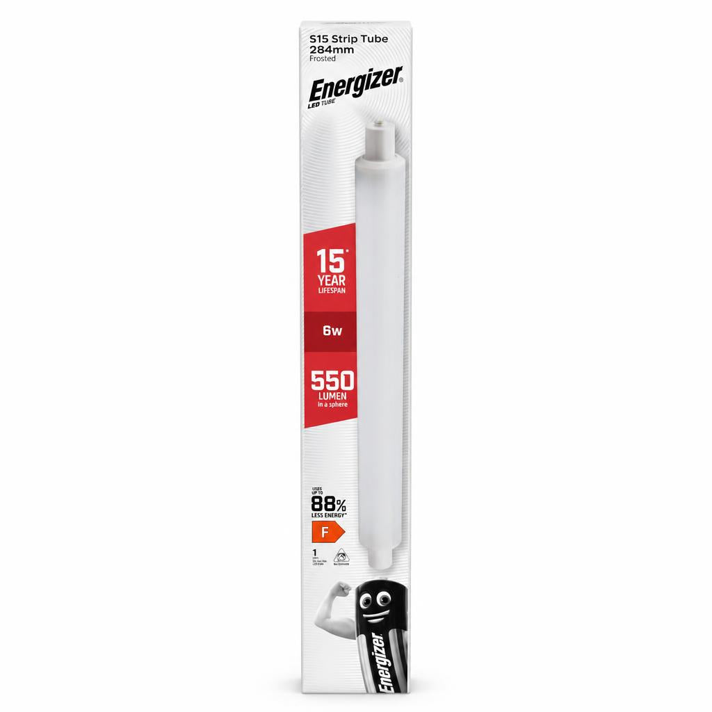 Energizer S15 Strip Tube package showing LED tube, 284mm, and power rating