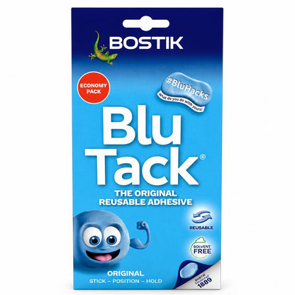 Front packaging of Bostik Blu Tack Reusable Adhesive