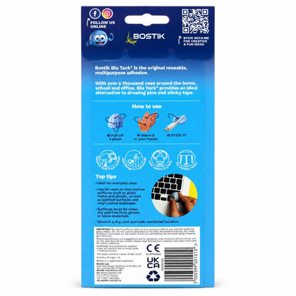 Back packaging detailing Bostik Blu Tack features