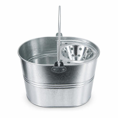 Metal mop bucket with drainer in a store display
