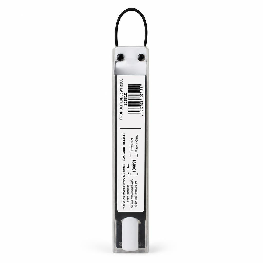 Back view of Woodside Extendable Tension Rod packaging with barcode