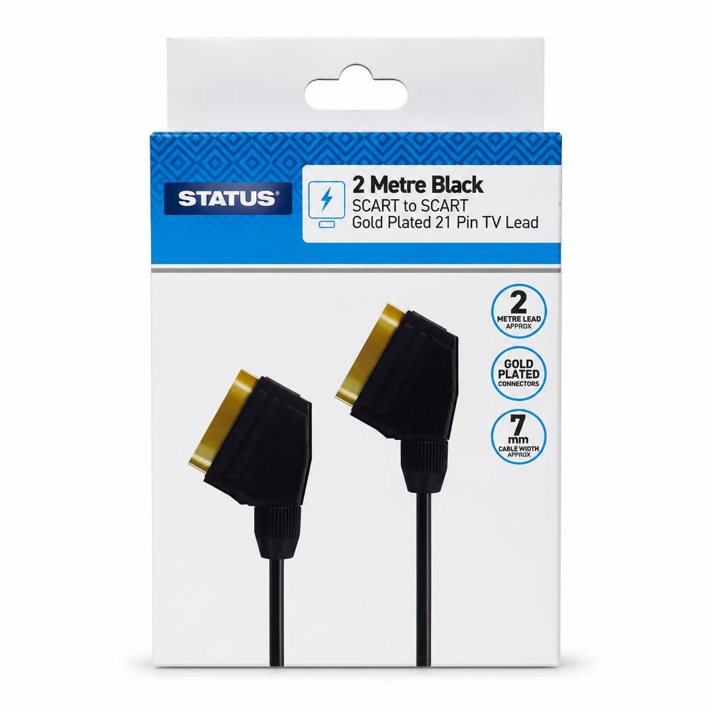 Status 2 Metre SCART to SCART Cable Front Packaging