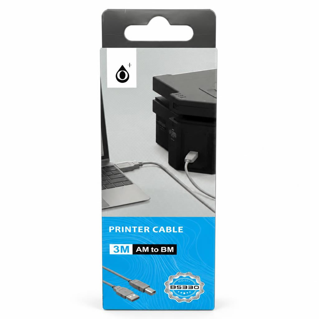 Back packaging showing connectivity example of B5330 3M Printer Cable AM to BM