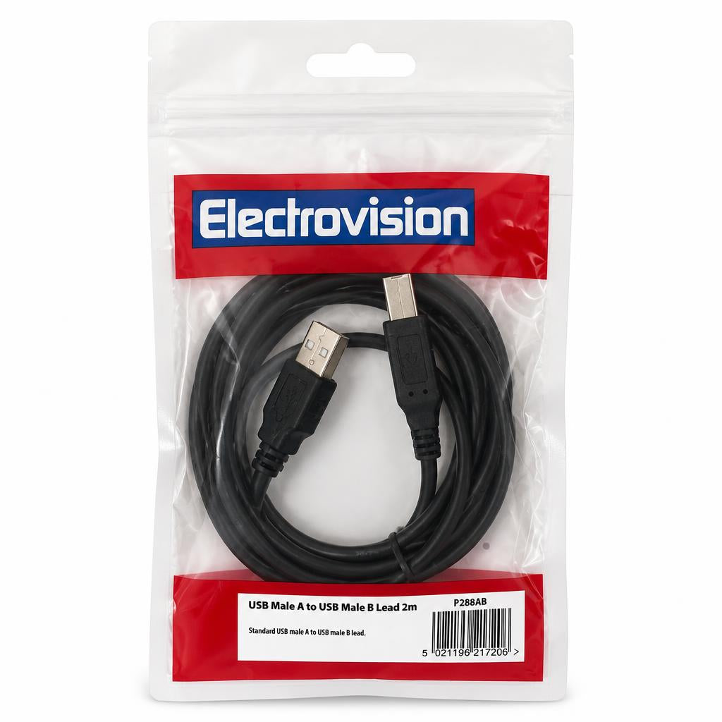 Electrovision USB Male A to USB Male B Lead 2m in packaging