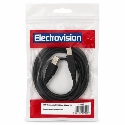 Electrovision USB Male A to USB Male B Lead 2m in packaging