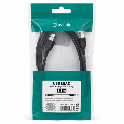 Front of AV:Link USB Lead package showing USB A to USB B connection