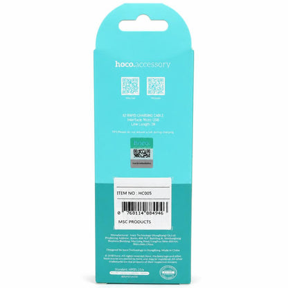 Back view of Hoco Rapid Charging Micro USB Cable packaging.