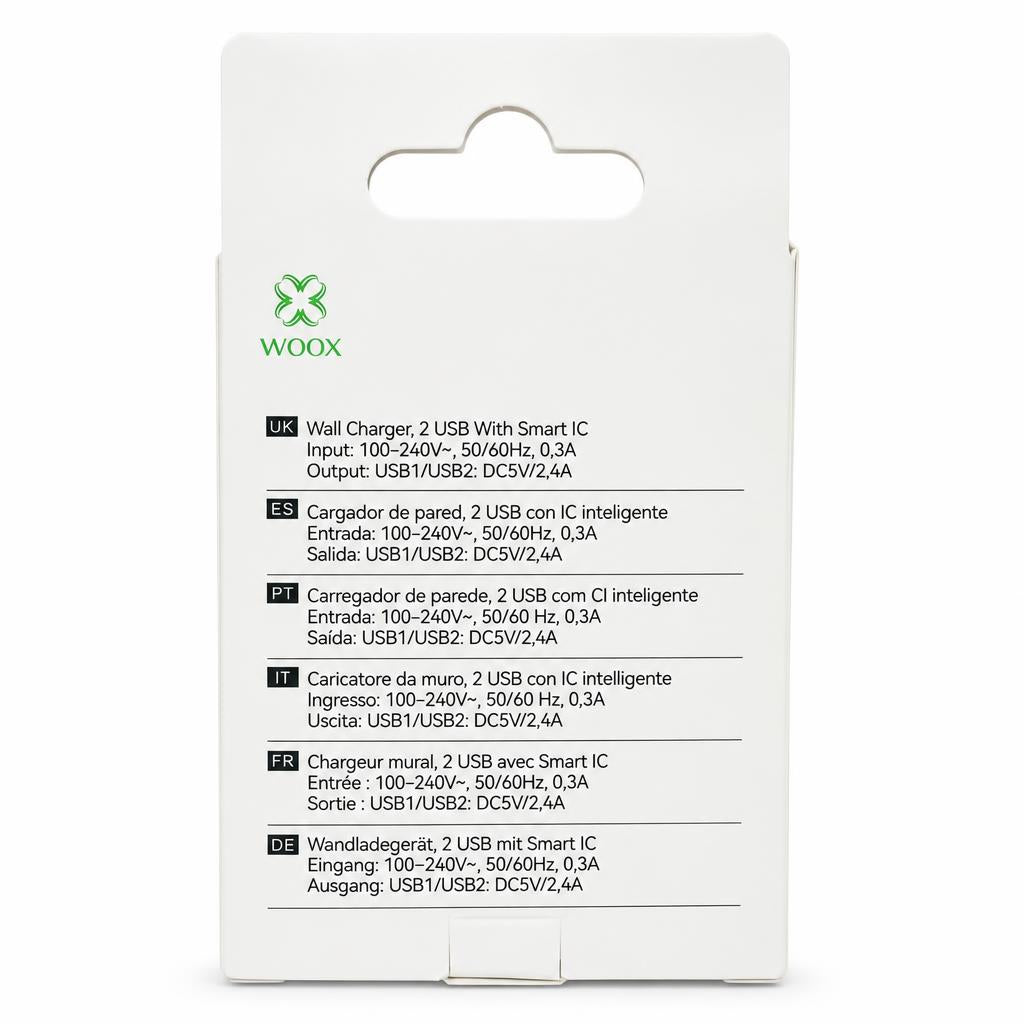 Woox 2USB Wall Charger packaging back view