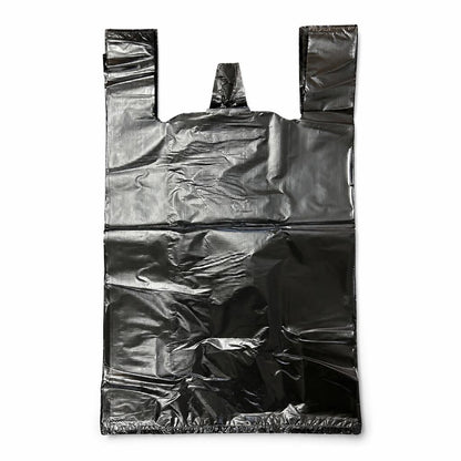 Black bin bag with handles and ruler for scale