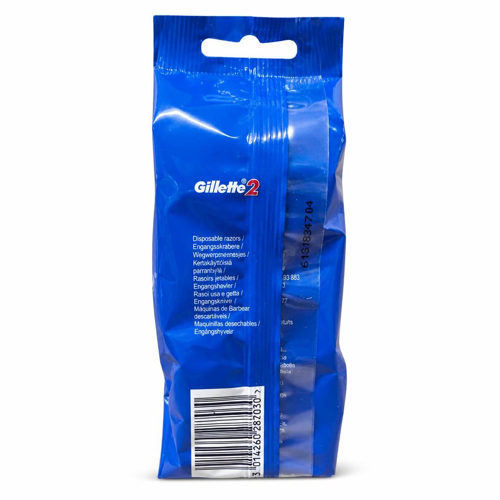 Back packaging of Gillette 2 Disposable Razors with barcode