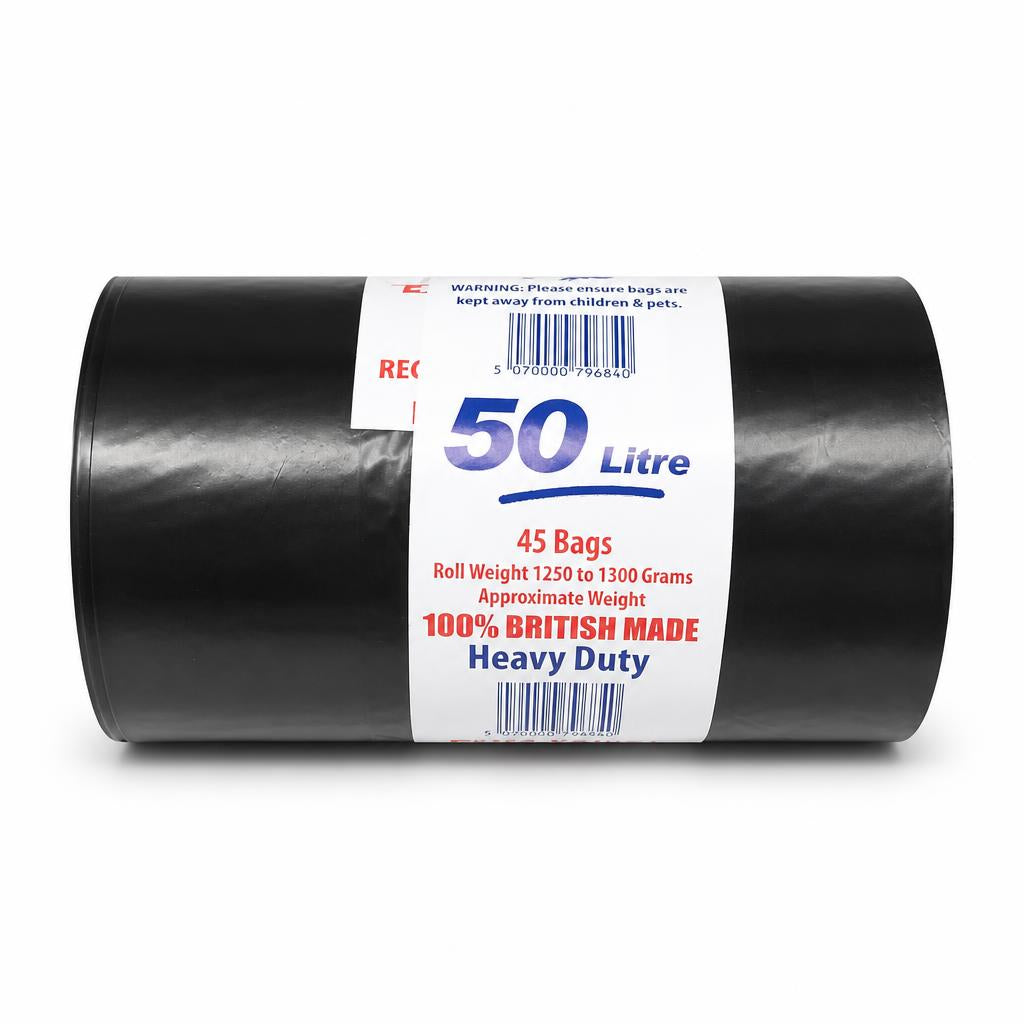 Roll of 50 litre heavy duty bin bags from Recycling Solutions.