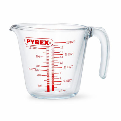 Side view of Pyrex Iconic Measuring Jug with measurements