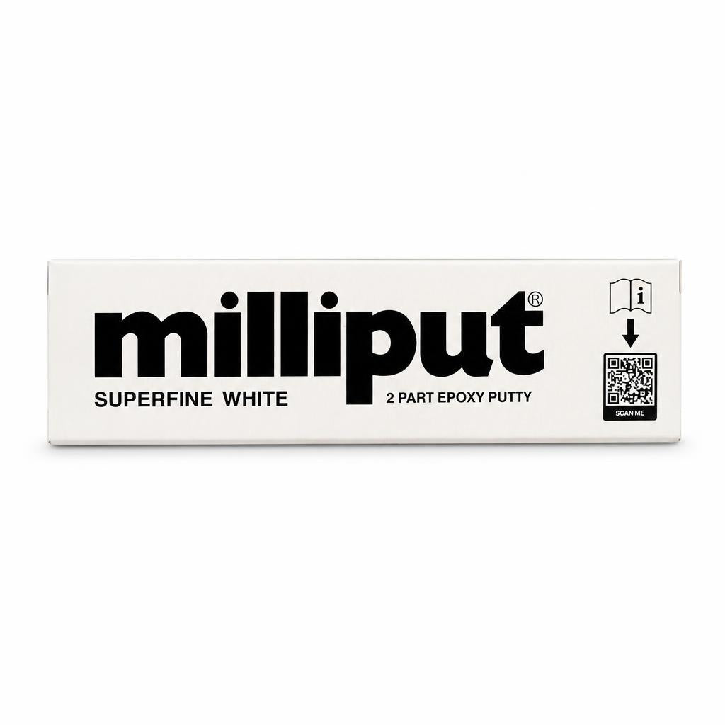 Milliput Superfine White 2 Part Epoxy Putty packaging