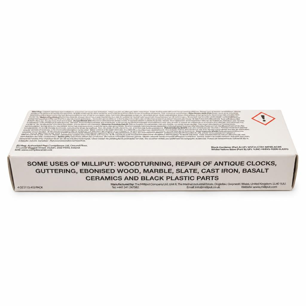 Milliput Black 2-Part Epoxy Putty packaging back view