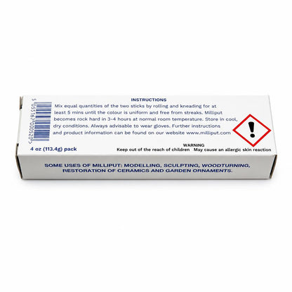Milliput Silver Grey Putty back packaging with instructions