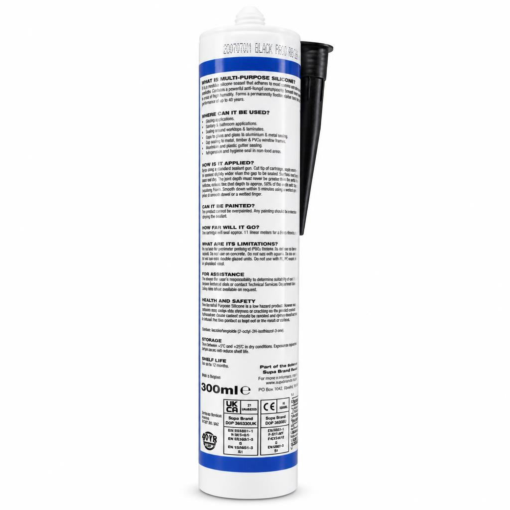 Back of SupaDec silicone sealant packaging