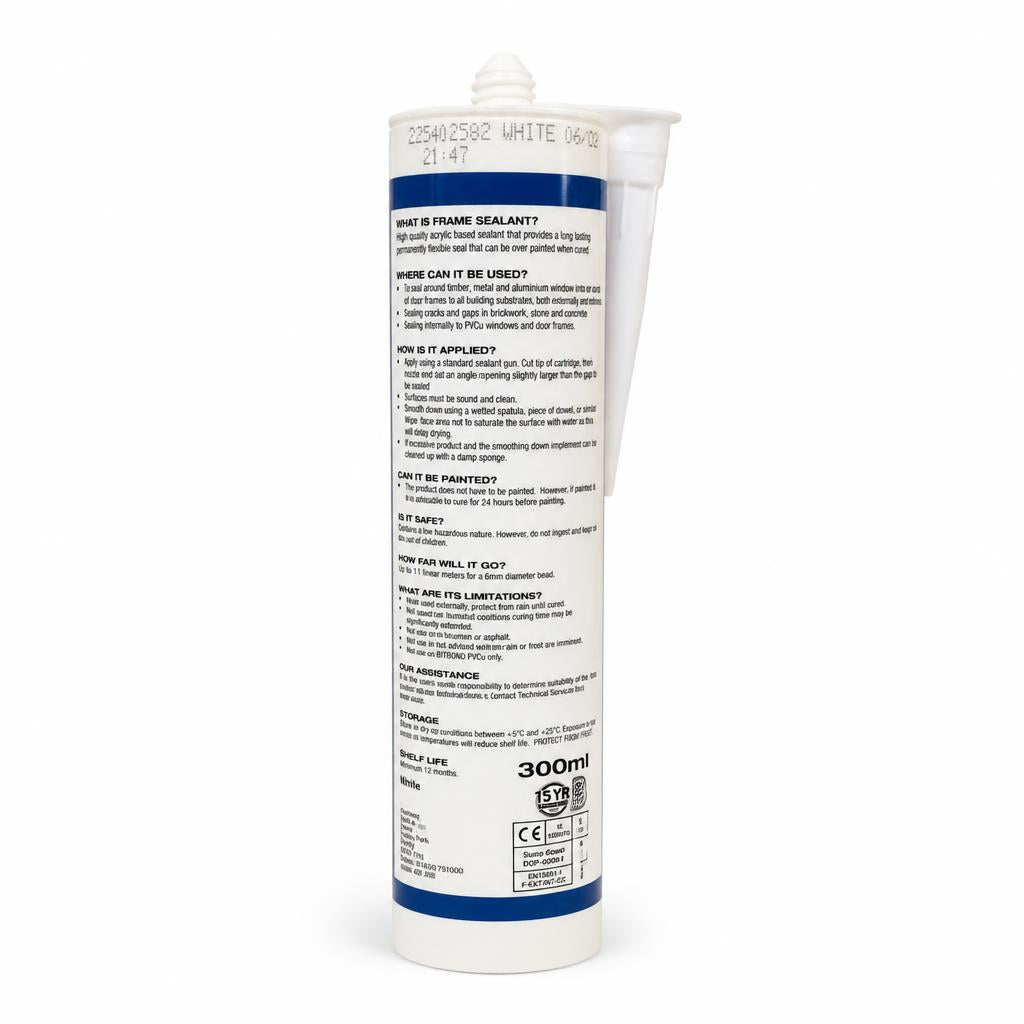 Back view of SupaDec High Performance Frame Sealant detailing instructions.