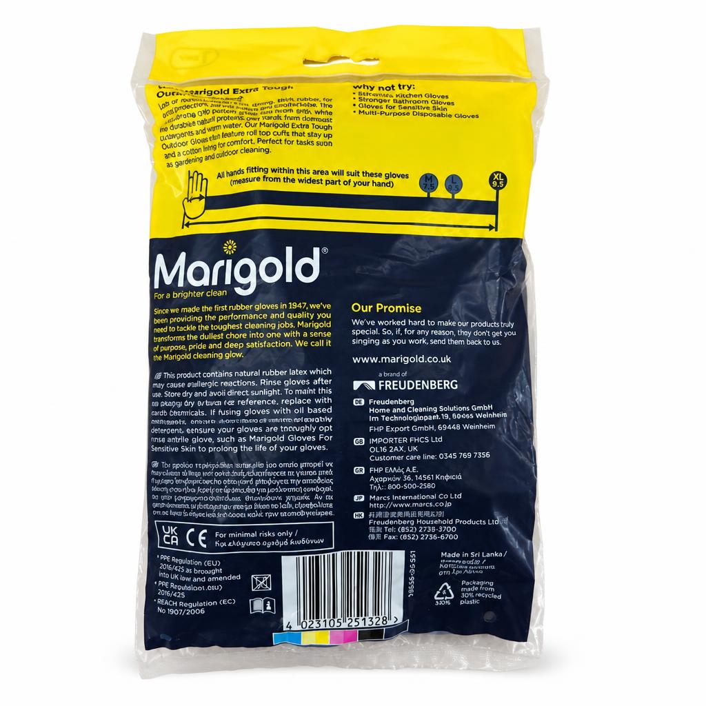 Marigold Extra Tough Outdoor Gloves packaging back