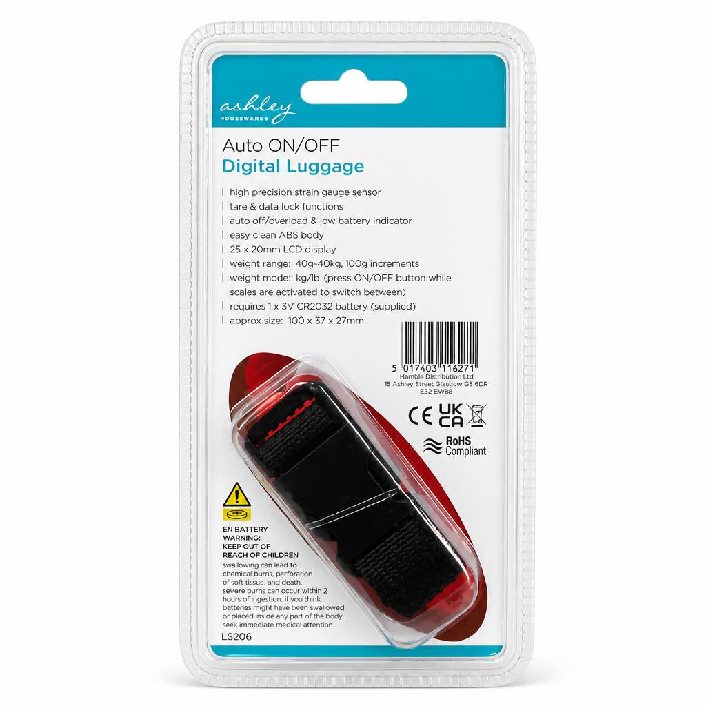 Ashley Housewares Digital Luggage Scales packaging back view