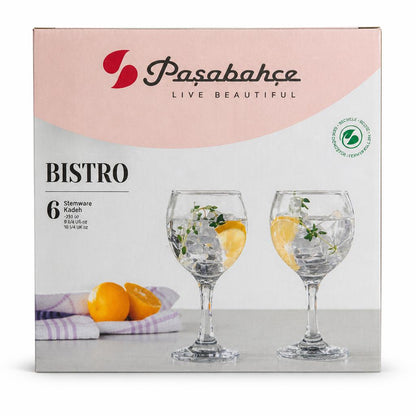 Pasabahce Bistro Stemware packaging showing 6 glasses