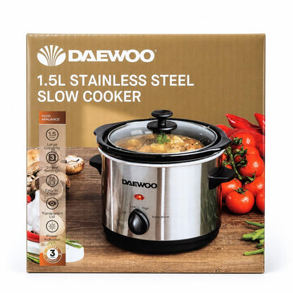 Daewoo 1.5L Stainless Steel Slow Cooker box front