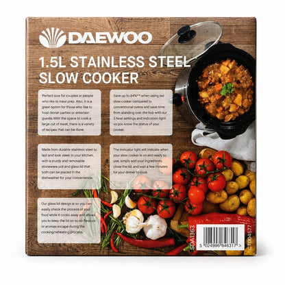 Daewoo 1.5L Stainless Steel Slow Cooker box back