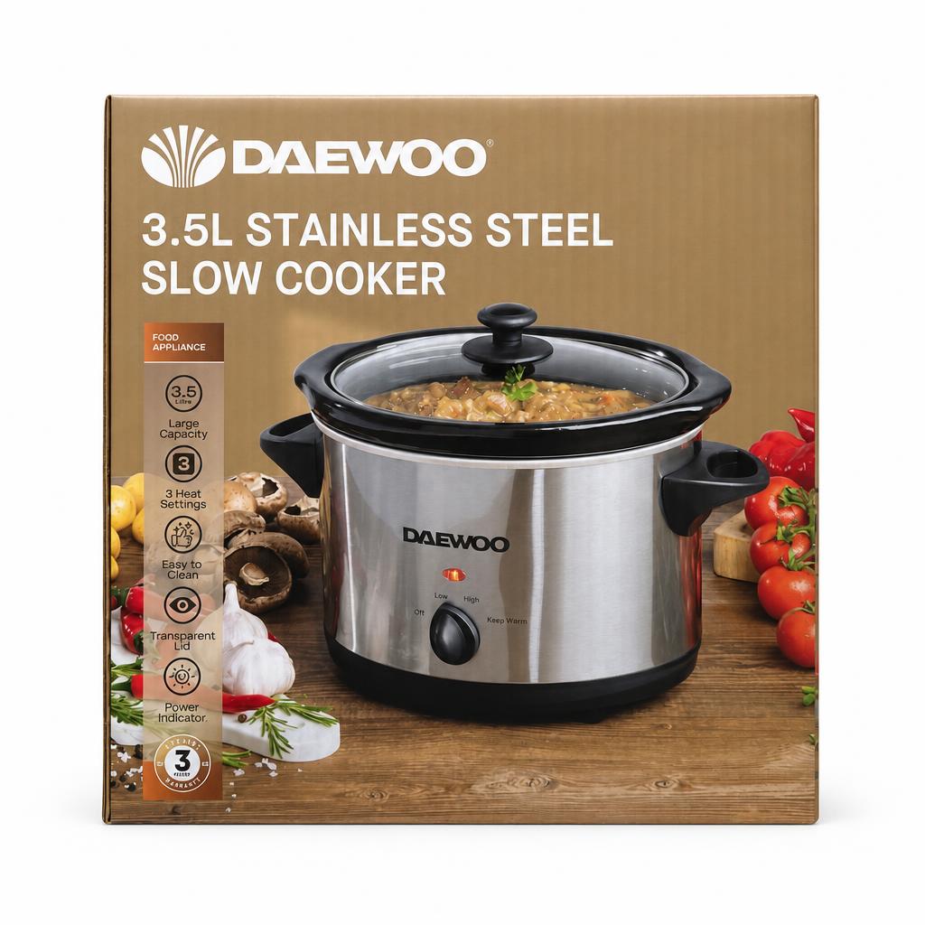 Daewoo 3.5L Stainless Steel Slow Cooker packaging front