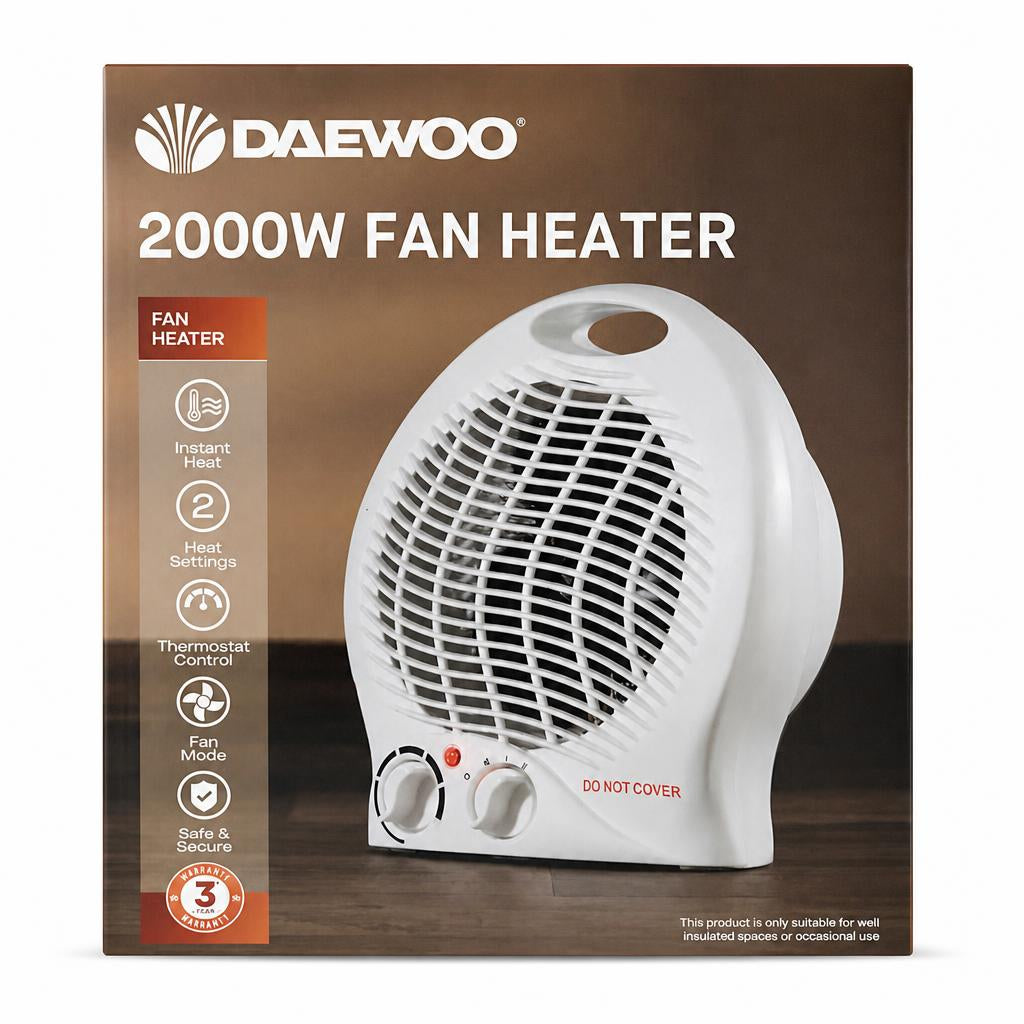 Daewoo 2000W Fan Heater on store shelf