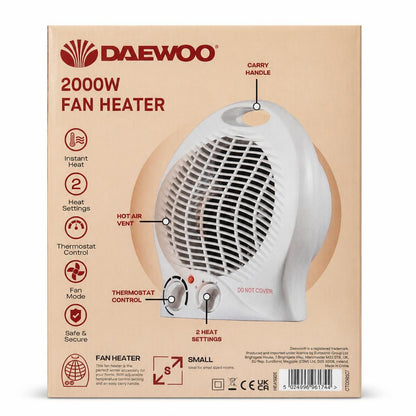Back view of Daewoo 2000W Fan Heater packaging